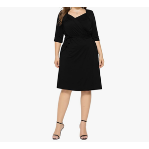 Women Plus Size Ruched Wrap V Neck Dress A-Line Stretchy Casual Belted Bodycon Midi Dress XL