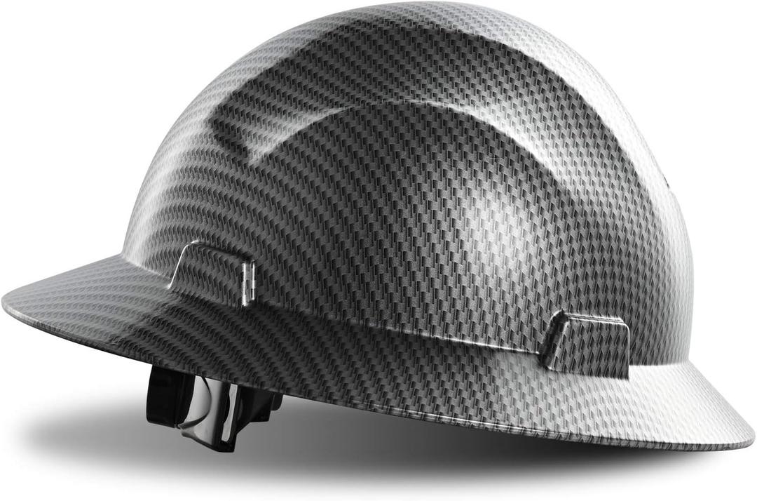 LANON Full Brim Hard Hat, OSHA Construction Work Approved, Premium Charcoal Gray Design, FRP Safety Helmet with 4 Point Adjustable Ratchet Suspension, Class C (Standard)