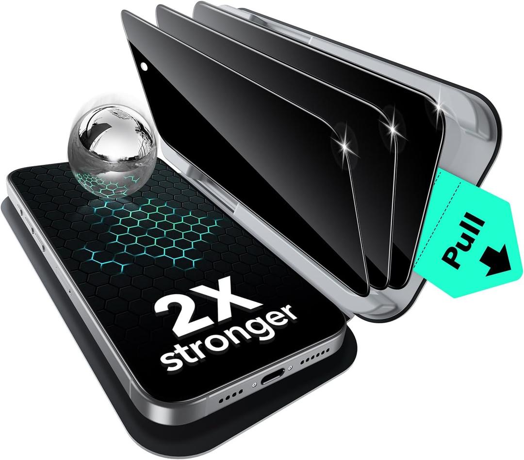 ESR 3 Pack for iPhone 15 Pro Max Privacy Screen Protector, Military Grade Shatterproof, 9H Hardness, Anti-spy Tempered Glass with UltraFit Tray