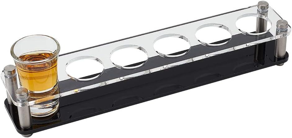 AHANDMAKER Shot Glass Holder Tray, 6 Hole Acrylic Bar Tasting Serving Tray, Shot Glasses Display, Whiskey Glass Cup Rack Organizer for Restaurant Club Bar Party Family Gathering, Horizontal (Single-row)