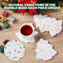 Christmas Tree Shaped Coasters Set of 4, Heavy Duty Marble Drink Coasters for Coffee TableWhite Stone Round Cup Coasters, Unique Christma Home Bar Essentials&Decor