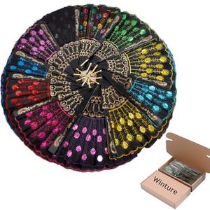 Winture 9 PCS Peacock Hand Fans, Spanish Folding Hand Fan, Flower Dancing Fans,Summer Handheld Folding Fans Party Favors for Girls Women (Embroidered Peacock Tail Pattern)
