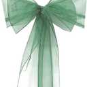 6 Chair Bow Organza Sashes Chair Wedding Party Bows 9" x 10ft - Hunter Green