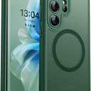 CANSHN Designed for Samsung Galaxy S22 Ultra Case [Full Camera Protection] [Compatible with MagSafe] Translucent Matte Shockproof Protective Phone Cover 6.8 Inch - Deep Green