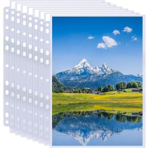 50 Pack 8x10 Photo Sleeves for 3 Ring Binder - Holds 100 Photos, Archival Safe, Acid-Free, Clear Plastic Page Protectors for Photo Albums, Postcards, Pictures