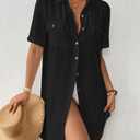 Bsubseach Women Swimsuit Coverup Button Down Bathing Suit Cover Up for Swimwear Summer Beach Shirt Dresses Resort Wear Black S (Black, M)