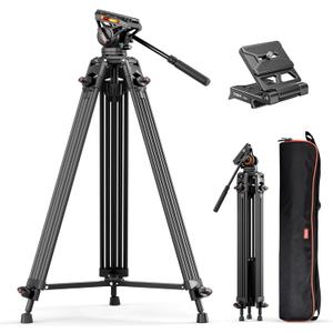Video Tripod, COMAN 74" Professional Metal Heavy Duty Camera Tripods with Adjustable Damping Fluid Head, Dual-Mode QR Plate Compatible with DJI RS4 Manfrotto (Q6 New Fluid Head)