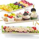 Lifewit 3 Tiered Tray Stand for Party Entertaining, 14"6.5" Serving Platters and Trays, Reusable Plastic Trays with Stable Gold Mental Stand for Veggie, Fruit, Cookies, Dessert