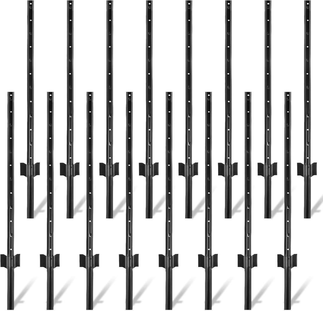 Fence Posts 4 Feet - 16 Pack, Heavy Duty Metal Fence Post, No Dig U Post for Farm, Garden, Orchard and Outdoor Wire Fencing (Black) (4 Feet, Black 16 Pack)