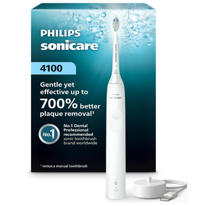 Philips Sonicare 4100 Series Electric Toothbrush  Sonic Toothbrush with Advanced Sonic Technology, Pressure Sensor, Two Intensity Settings, Smartimer & Quadpacer, White, Model HX3681/23