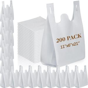 Windyun Large Grocery T-shirt Bags Bulk Reusable Non Woven Shopping Bag Foldable Gift Tote with Handle, 21x11x6 Inch