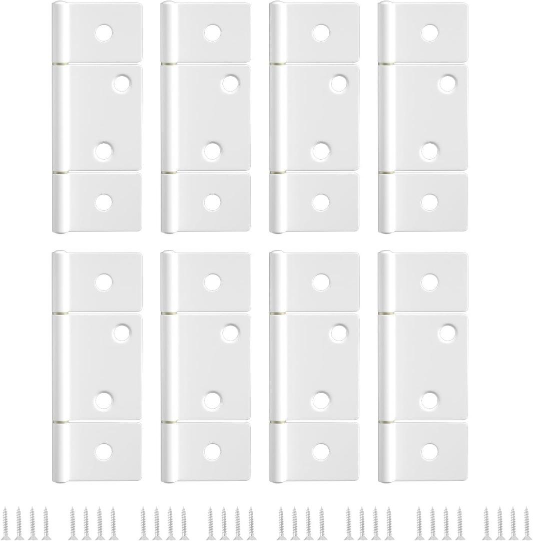 goldenwarm Three Leaf Non-Mortised Hinge for Mobile Home & RV Interior 8 Pack White Door Hinges with Screws