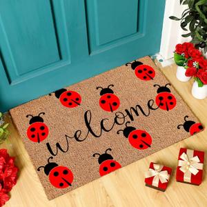 Ceenna Summer Ladybug Welcome Doormat Ladybug Coir Doormat with Non Slip Backing Summer Mat Front Porch Rugs for Home Entrance Anniversary, 16 x 24 Inches