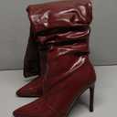 Elisabet Tang Women's Closed Toe Heeled Boot Pointed Toe Shoes Stiletto Heels Slip On Slouchy Knee High Boots For Women Sexy Dress Shoes Wine Red Size 7
