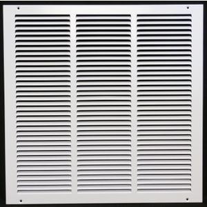 HVAC Premium 18'' x 18'' [Duct Opening] Flat Stamped Steel Return Air Grille - Sidewall and Ceiling - HVAC Vent Duct Cover - White [Outer Dimensions: 19.75''w X 19.75''h]