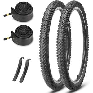 MOHEGIA Mountain Bike Tires 2-Pack - 20/24/26/27.5 Inch Folding MTB Tires and 2 Inner Tubes Schrader Valve & Tire Levers - Off-Road Bicycle Replacement Set