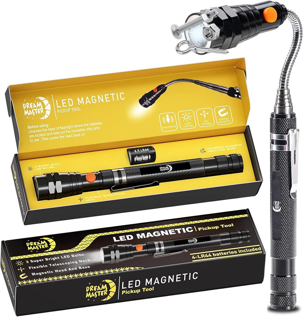 Magnetic Pickup Tool, Gifts for Men, Telescoping Magnet Flashlight, Mens Gifts, Birthday Gifts for Men, WomenHim, Teen Boys, Mechanic, Boyfriend, Dad, Husband, Father, Black