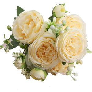5 Bunches 5 Heads Artificial Roses, Artificial Mini Rose Bouquet Bridal Flower Bouquets,Bridal Flower Bouquets Fake Roses Silk Roses for Home Office Garden Parties Wedding Decoration(Yellow)