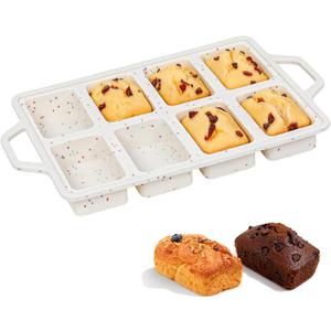 FUNBAKY Metal Reinforced Silicone Mini Loaf Pan, 8-Cavity Nonstick Mini Bread Pans for Baking Bread, Cakes, Brownies, Meatloaf, Jellies Oven Dishwasher Safe