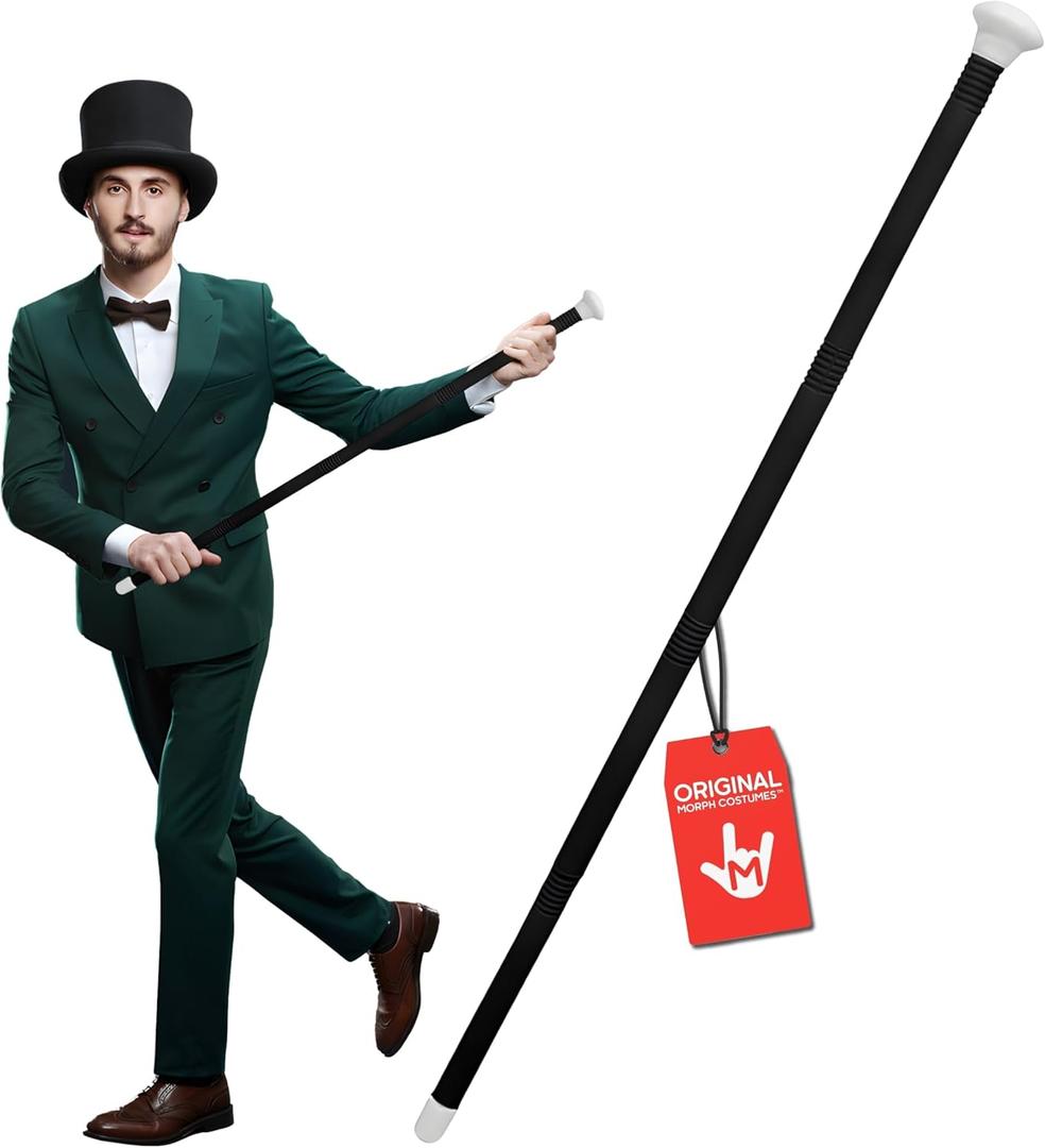 Morph Adult Costume Accessory Plastic Tuxedo Dance Recital Parade Walking Cane Handheld Prop Staff 44 Inches, Black