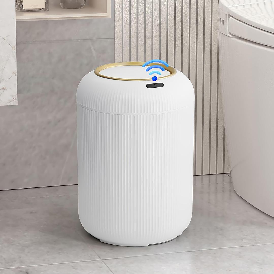 Automatic Motion Sensor Bathroom Trash Can with Lid, 3 Gallon Touchless Trash Bin, Smart Plastic Electric Garbage Cans Small White Wastebasket for Office, rv, Bedroom, Living Room