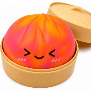 Tie Dye Orange Dumpling Toy with Steamer Case, Funny Squeeze Dough Stress Ball, Realistic Steamed Bun Squeezing Toy for Fidget Sensory Anxiety Relief Calming Travel Accessory Gift