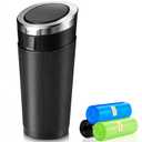 Car Trash Can Bin with Lid, Leakproof Garbage Can for Vehicle, Mini Trash Bin with 90 Attached Trash Bags, Easy to Clean Cup Holder Trash Can for Car, Home, Office (Black&Silver 1)