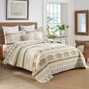 Brown Taupe Quilt, Paisley Comforter Set Queen 100% Cotton Bedding Comforter Sets,Striped Pattern Bed Set, Lightweight Reversible Bedspreads, Machine Washable Coverlet Neutral 3 Pieces