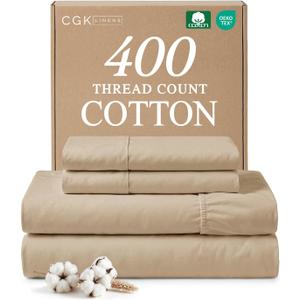Queen Sheet Set - 100% Cotton Sheets - 4 Piece Queen Size Cotton Bed Set with Deep Pockets up to 16 Inches - Ultra Soft, Breathable & Cooling - Comfy, Fade & Stain Resistant - Machine Washable - Cream