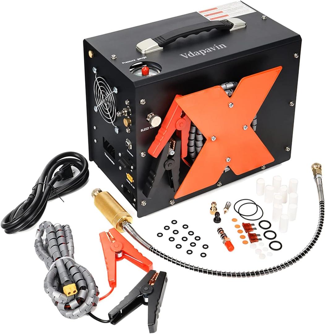 PCP Air Compressor, Auto-Shutdown Compressor, Dual Power Supply DC12V/AC 120V, 4500 PSI/30 MPa, Built-in Cooling Fan, High-Pressure Tank Compressor for PCP Air Rifles, Paintball, Diving Tanks