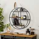 Industrial Style Round Wall Shelves, 3 Tier Decorative Floating Ledge Shelves, Wall Mounted Metal Bracket Wooden Display Hanging Shelf
