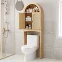 HOOBRO Arched Rattan Over the Toilet Storage Cabinet, 68.1'' Bathroom Organizer with Doors, Bathroom Storage Cabinet with Adjustable Shelf, Wooden Space Saver for Small Bathroom, Natural NL25TS01