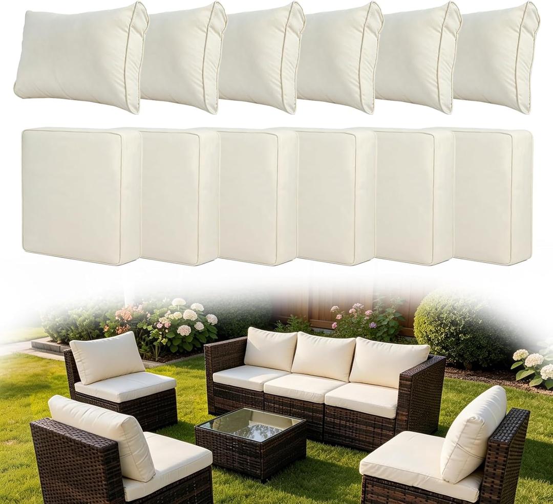 12 Pcs Patio Cushion Covers, Outdoor Rattan Sectional Sofa Cushion Covers, Replacement Washable & Reusable Furniture Protector for Patio Couch (12Pcs-Beige, 24 * 24 * 3.15-inch)