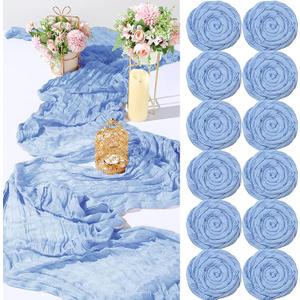 Foaincore 12 Pack Dusty Blue Cheesecloth Table Runner 13ft Boho Gauze Table Runner Rustic 157" Long Cheese Cloth Romantic for Spring Boho Wedding Bridal Baby Shower Arbor Decor