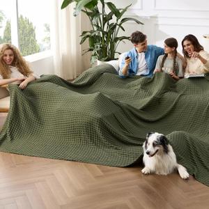 Bedsure Cooling Cotton Waffle Oversized King Blanket - Lightweight Breathable Rayon Derived from Bamboo for Hot Sleepers, Luxury Throws for Bed and Sofa, Olive Green, 120x96 Inches