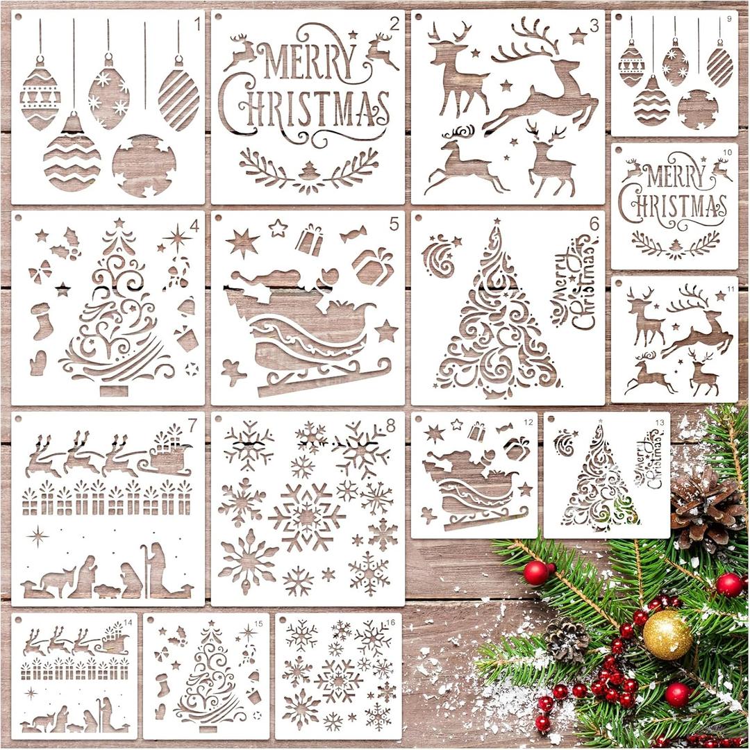 Christmas Stencils for Crafts Reusable Christmas Holiday Window Snow Stencil for Painting on Wood Glass Wall Furniture DIY Ornament Door Hanger Sign (crafts16)