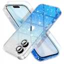 Choiche Compatible for iPhone 17 Case, Women Cute Clear Glitter Bling Sparkly Case, [2 x Diamond Camera Lens Protectors] [2 x Tempered Glass Screen Protectors] 6.3-inch (Glitter Clear/Blue)