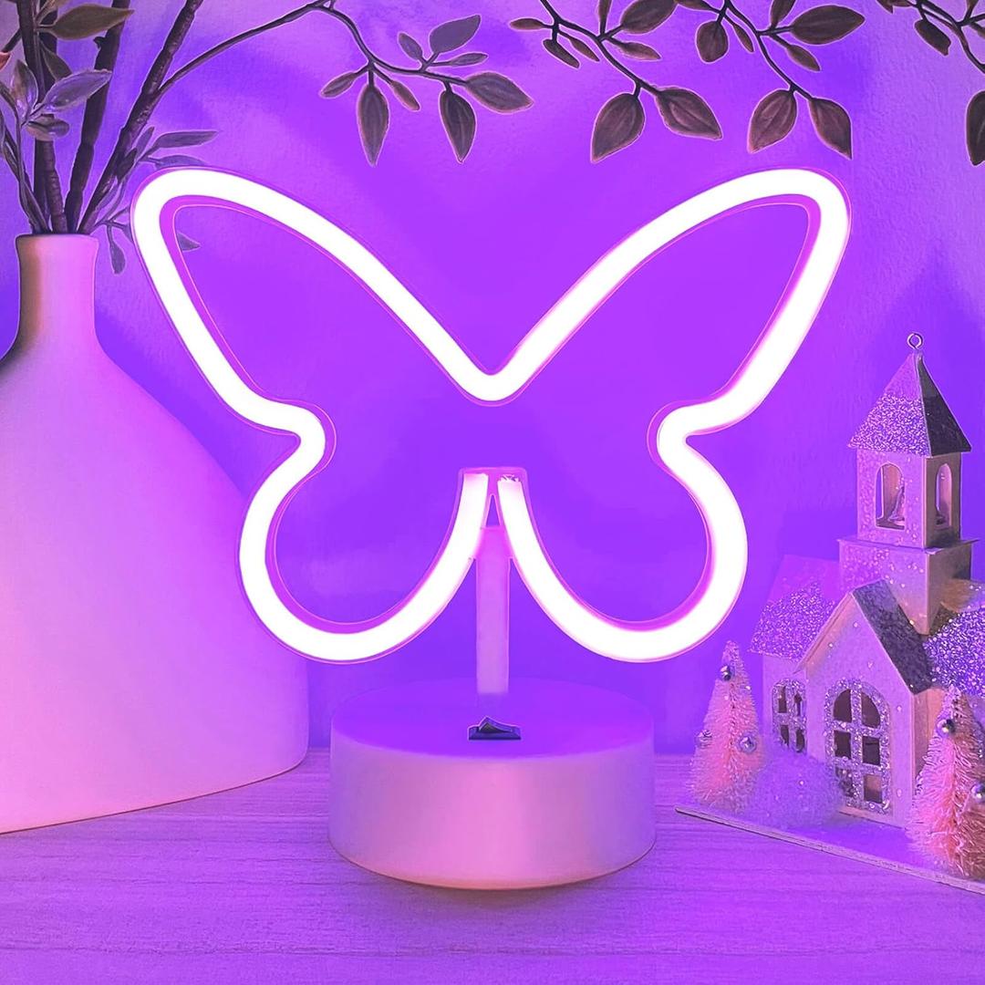 Butterfly Neon Sign Led Lights Butterfly Birthday Decorations Purple Lamp, USB/Battery Powered Butterfly Room Decor Girls Gifts Accessories for Nursery Table Party Home Bedroom Classroom