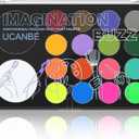 UCANBE Face Body Paint 18 Colors, Water Based Face Painting Kit with Large White Black & Neon Glow UV Facepaint SFX Makeup Palette for Halloween Party Costume Cosplay & Stage Make Up (Imagination Buzz Palette)