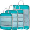 Cambond See Through Mesh Compression Packing Cubes - 4 Piece Expandable Space Saving Packing Cubes for Travel, Lightweight Travel Bags Luggage Packing Organizer Essentials for Suitcases, Lake Blue (4-Piece Set (Weekend/Short Trip Essentials))