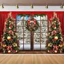 Winter Christmas Photography Backdrop for Christmas Family Holiday Party Decorations, Xmas Rustic Wooden Window Winter Snow Scene Photography Background, Xmas Party Decor Banner, 84*59