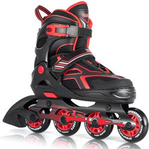 2PM SPORTS Torinx Green Boys Adjustable Inline Skates, Fun Beginner Roller Skates for Kids, Youth, Girls, Men and Women (Small - Little Kid (10.5C-13C US), Red)