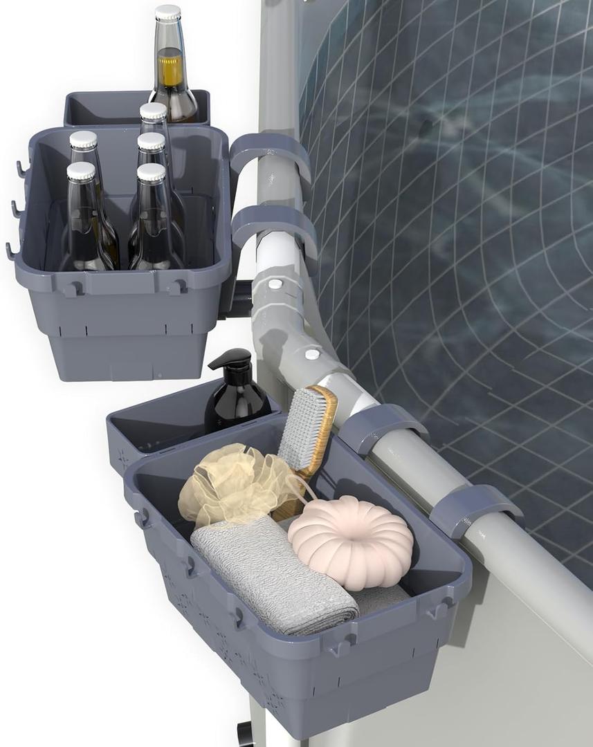 Poolside Storage Basket with Cup Holder Hooks,Stretchable Pool Toy Basket for Most Frame Pools Pool Accessories for Above Ground Swimming Pools Gray(2 Pack), YCGL-1 Poolside Storage Basket with Cup Holder Hooks,Stretchable Pool Toy Basket for Most Frame Pools Pool Accessories for Above Ground Swimming Pools Gray(2 Pack), YCGL-1