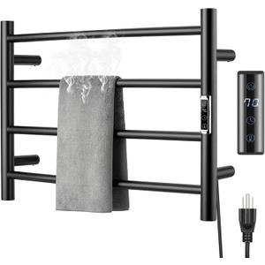 (1 Pack) Electric Towel Warmer with Built-in Timer - Wall Mounted Bathroom Heated Towel Rack, Plug-in Design Black