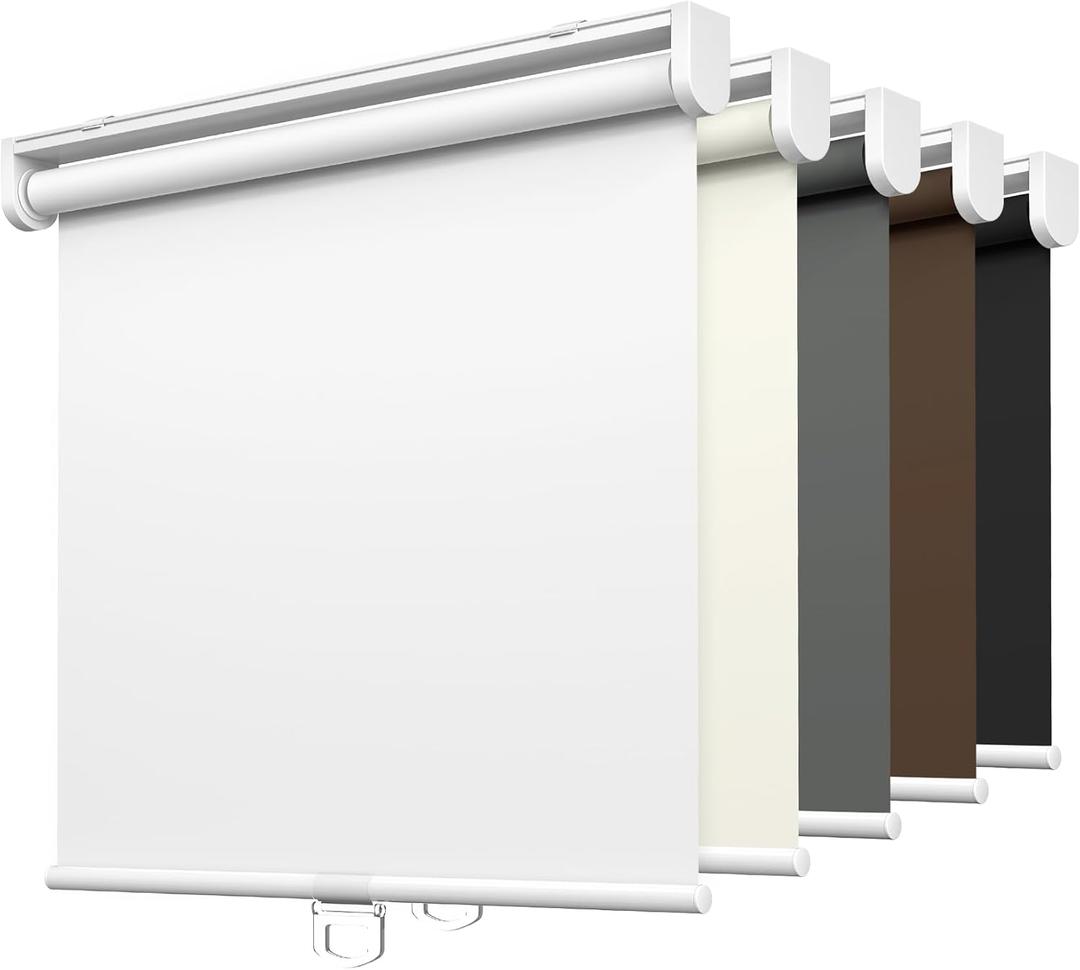 LazBlinds No Tools No Drill Cordless Roller Shades, 100% Blackout Roller Blinds for Windows, Thermal Insulated UV Protection Waterproof Roll Up Window Blinds and Shades, 25'' W x 72'' H, White