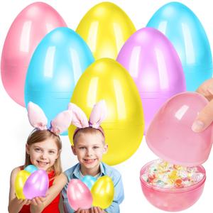 6 Pcs Large Easter Eggs Fillable, 6 Inch Colorful Jumbo Plastic Empty Egg Stand Upright for Easter Eggs Hunt Basket Stuffers Fillers Filling Treats Party Favor Classroom Prizes Supplies (Clear)