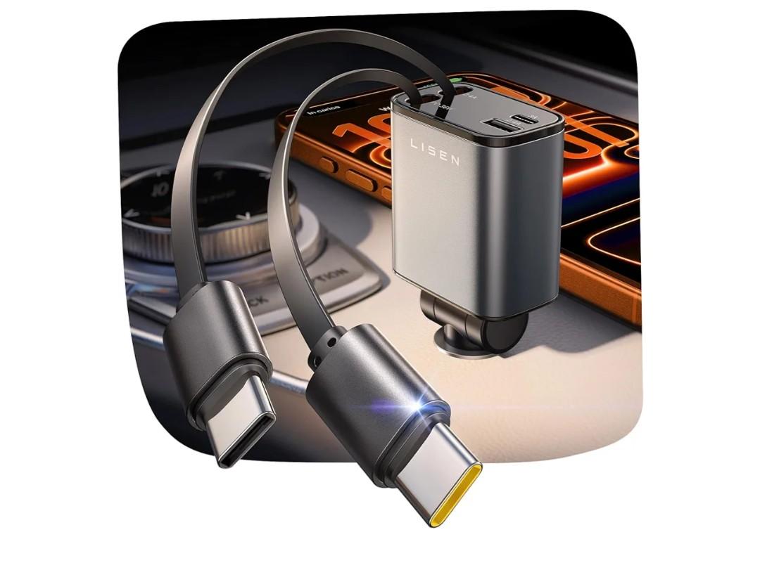 ISEN Retractable Car Charger USB C [Upgraded Dual Type C] 75W Fast 4 in 1 Car Charger for iPhone 17, Gifts for Him Her Men Women, Car Accessories for Galaxy S25 S26 Phone 17 Pro Max 16 15