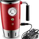 Tech Tools Heated Car Travel Mug - Keeps Your Bevrege Hot - Retro Style - Stainless Steel 12 Volts (Red)