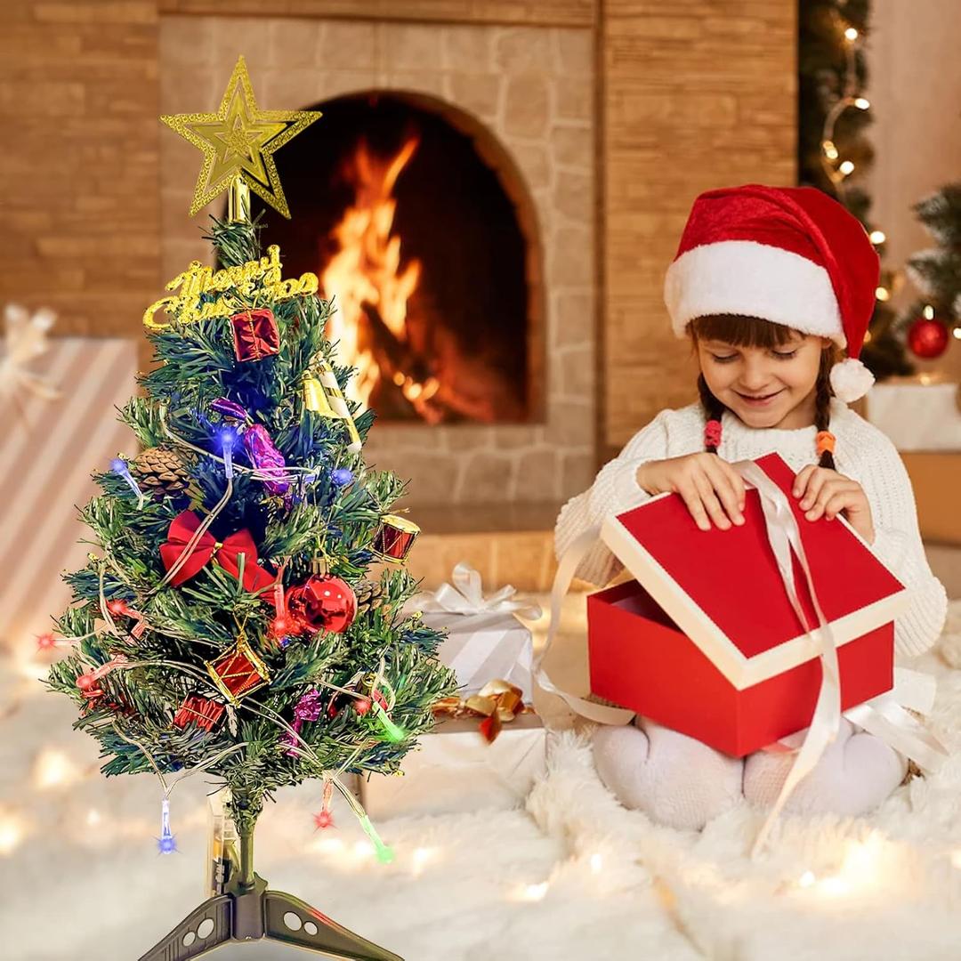 Table Christmas Tree, Artificial Mini Christmas Pine Tree with LED Fairy Lights & DIY Ornaments, Mini Christmas Tree (50 cm)