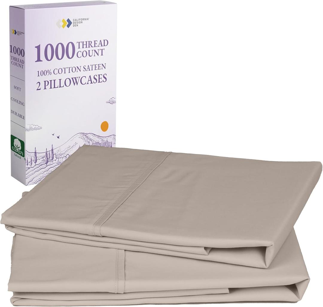 California Design Den Pillow Cases King Size Set of 2 - Luxury 1000 Thread Count Sateen, Soft and Thick 100% Cotton King Pillowcases, Breathable and Durable, Hotel Quality - Sand Beige